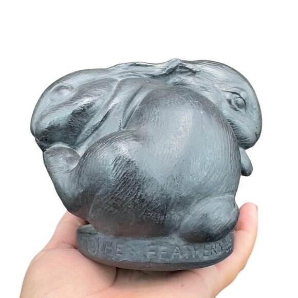 Vintage Hen Feathers Two Bunnies Collection 1985 Pottery Sculpture Figurine VTG - Picture 7 of 14